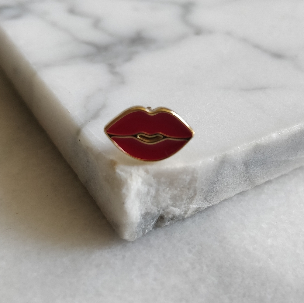 3 for $20 - Red Lips Kiss Enamel and Gold Pin